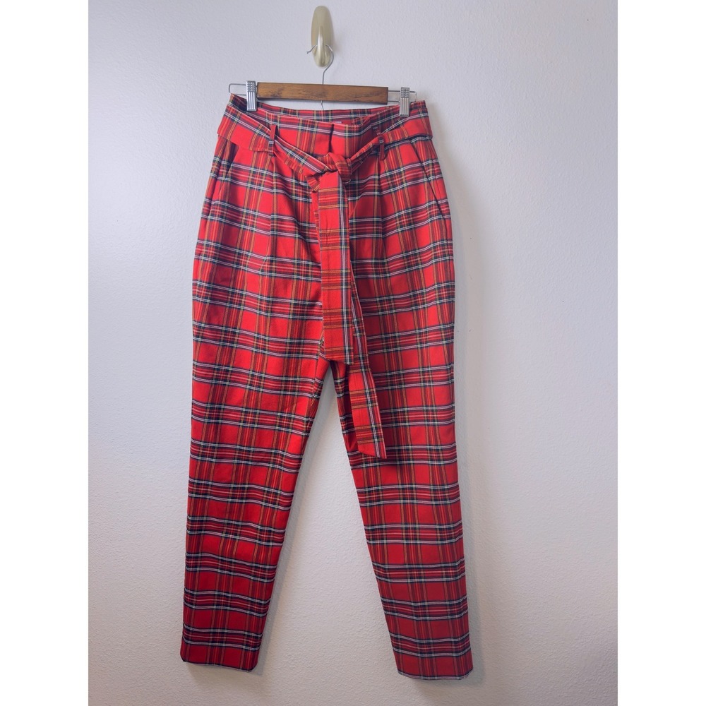 Antonio Melani Red Plaid Tie Waist Tapered Pants Womens 8 Tartan Holiday NWT